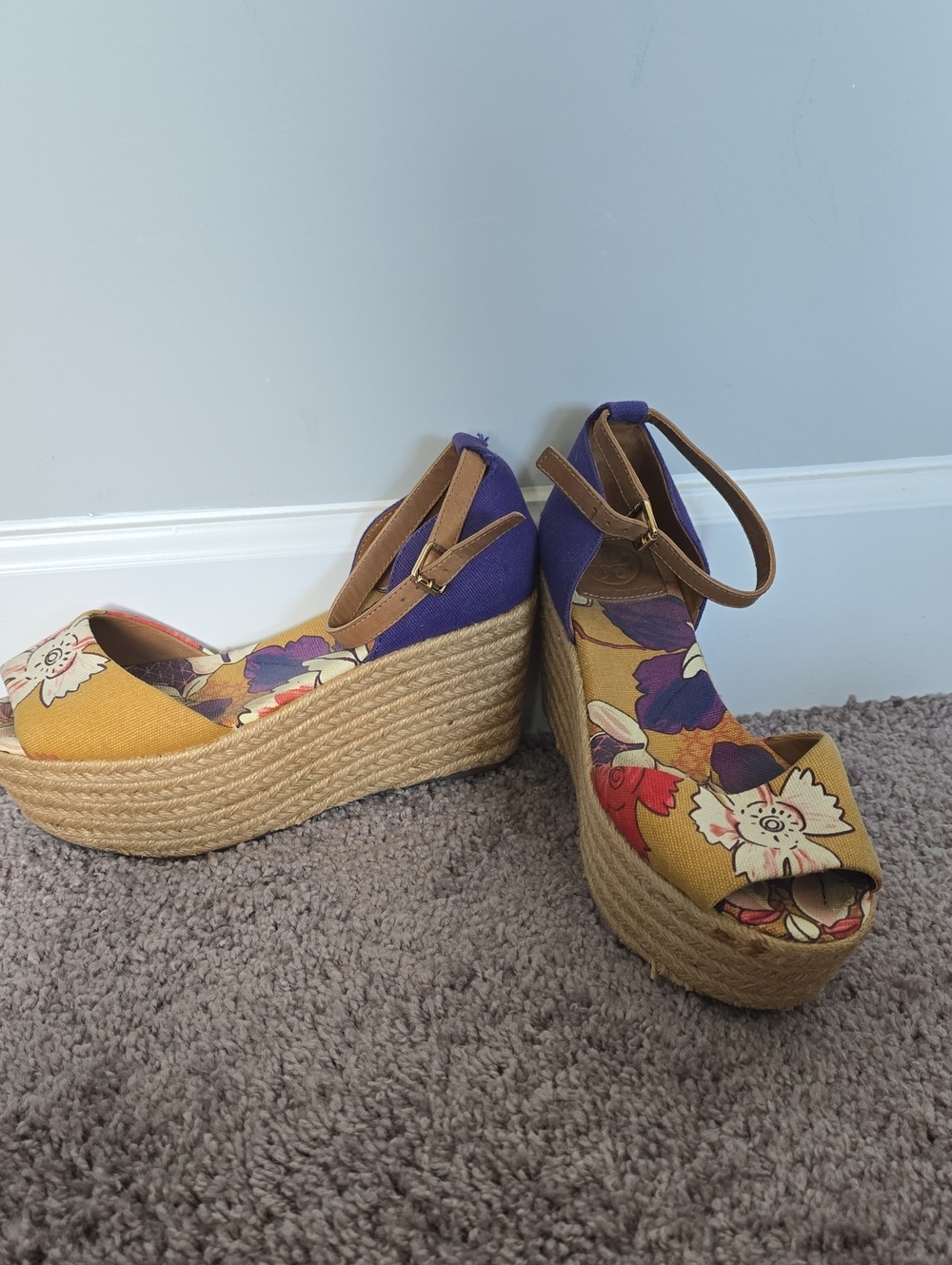 Tory Burch purple/musyard yellow floral platform espadrilles-8